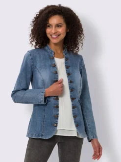 Blazers en jean avec col montant et poches décoratives