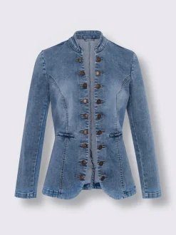 Blazers en jean avec col montant et poches décoratives