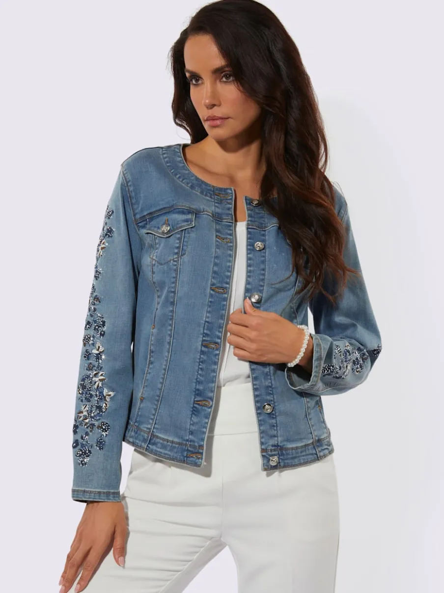 Blazers en jean avec manches brodées et poches intégrées