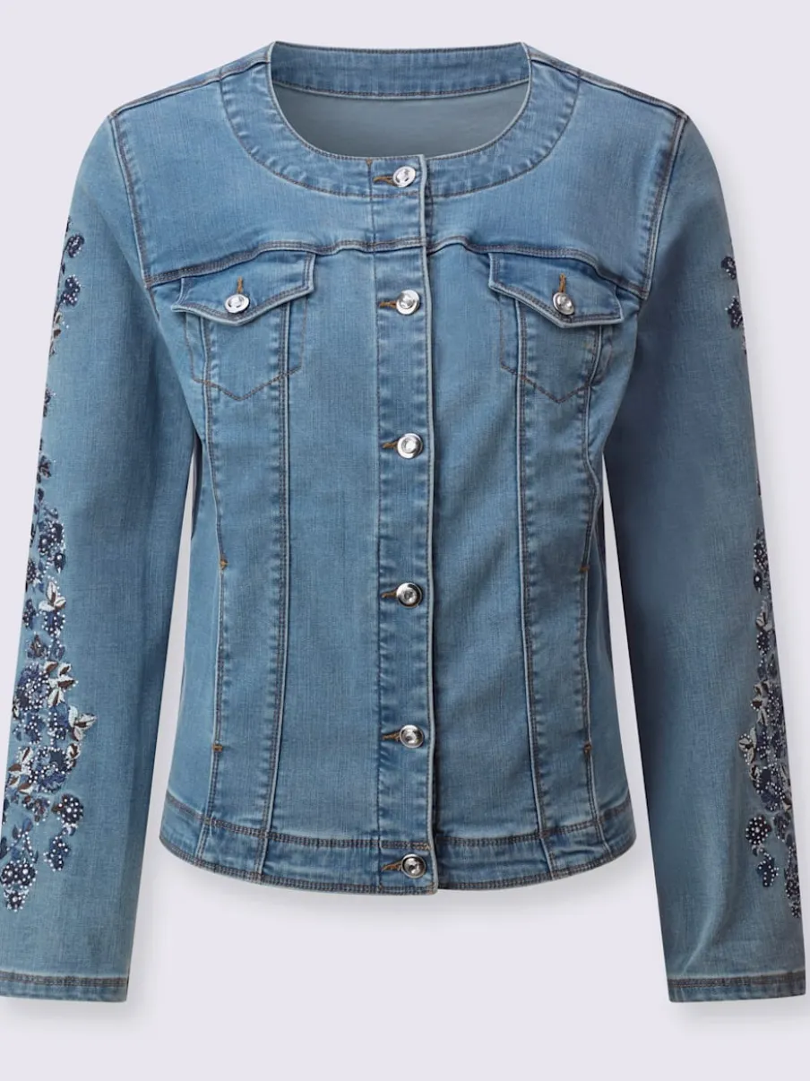 Blazers en jean avec manches brodées et poches intégrées