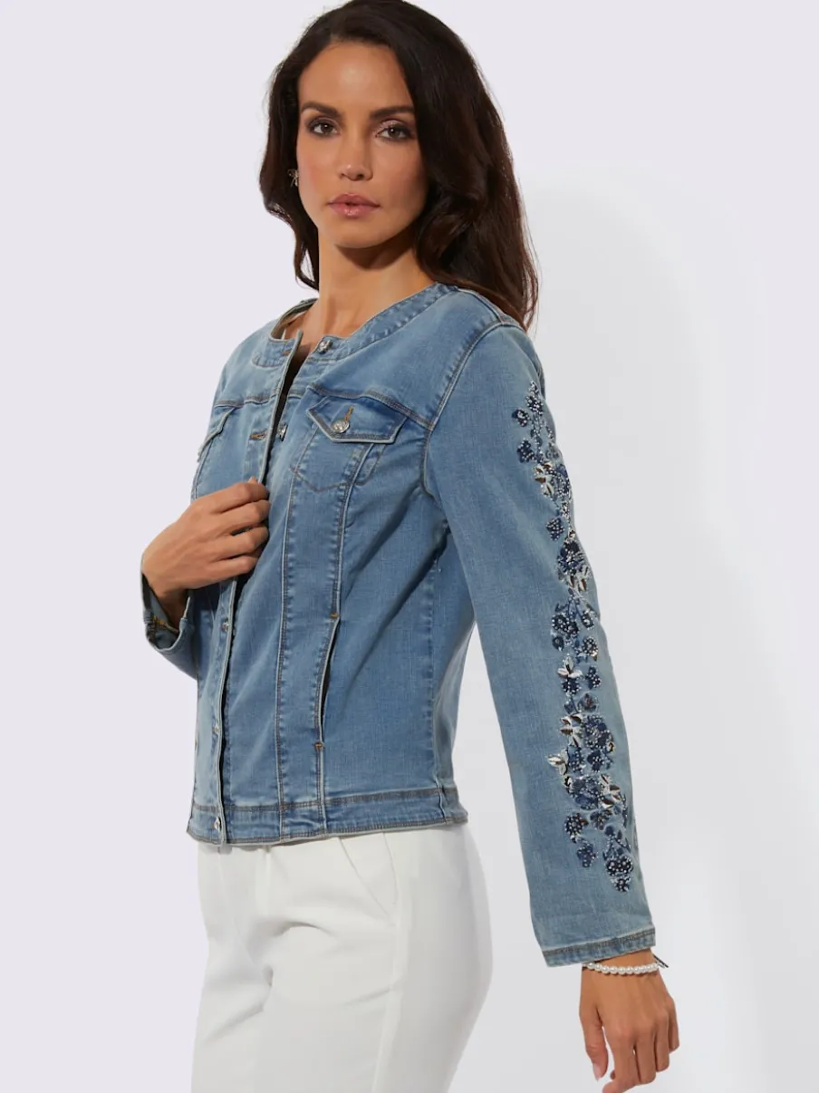 Blazers en jean avec manches brodées et poches intégrées