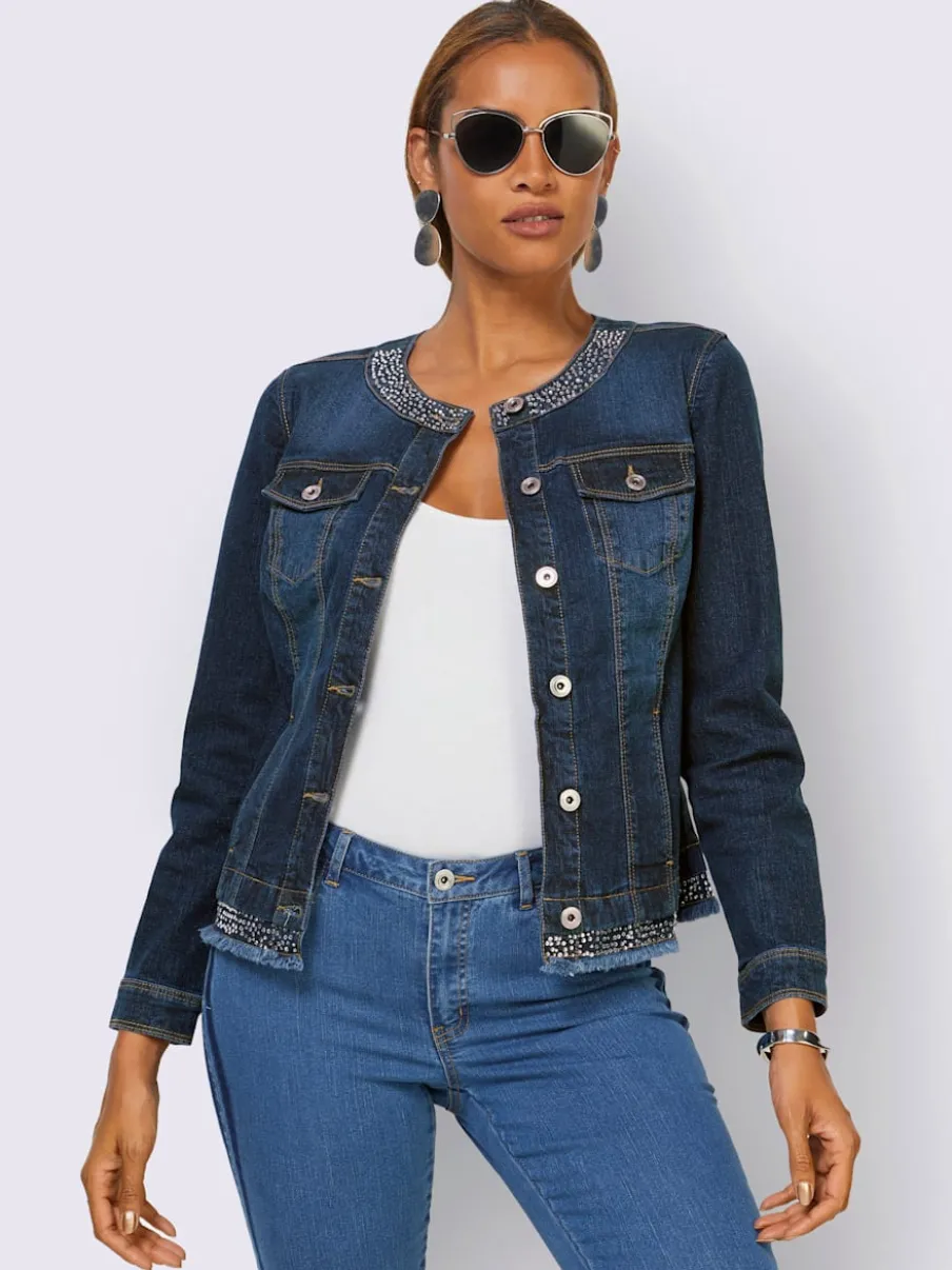 Blazers en jean avec poches et embellissements brillants