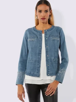 Blazers en jean à encolure ronde et détails brillants