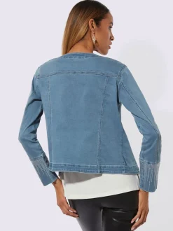 Blazers en jean à encolure ronde et détails brillants