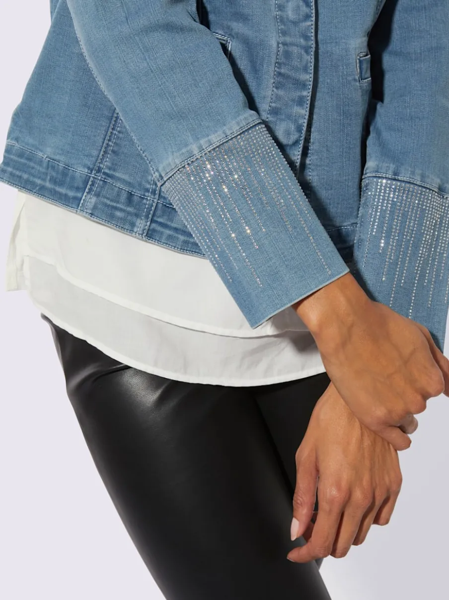 Blazers en jean à encolure ronde et détails brillants