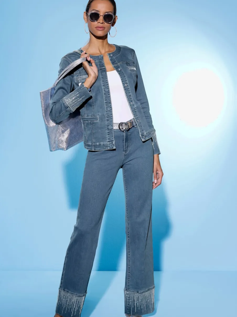 Blazers en jean à encolure ronde et détails brillants