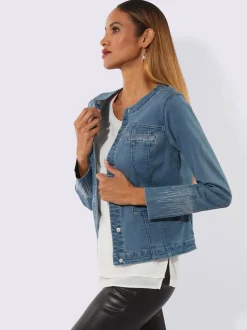 Blazers en jean à encolure ronde et détails brillants