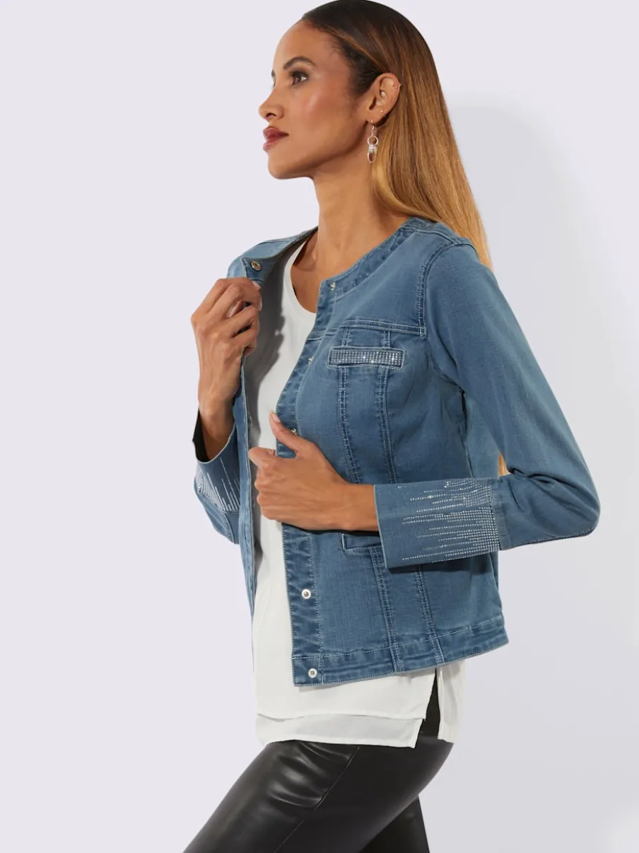 Blazers en jean à encolure ronde et détails brillants