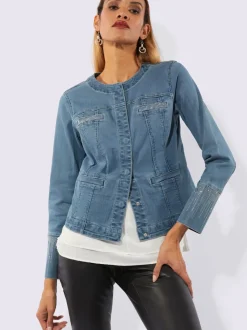 Blazers en jean à encolure ronde et détails brillants