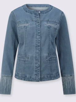 Blazers en jean à encolure ronde et détails brillants