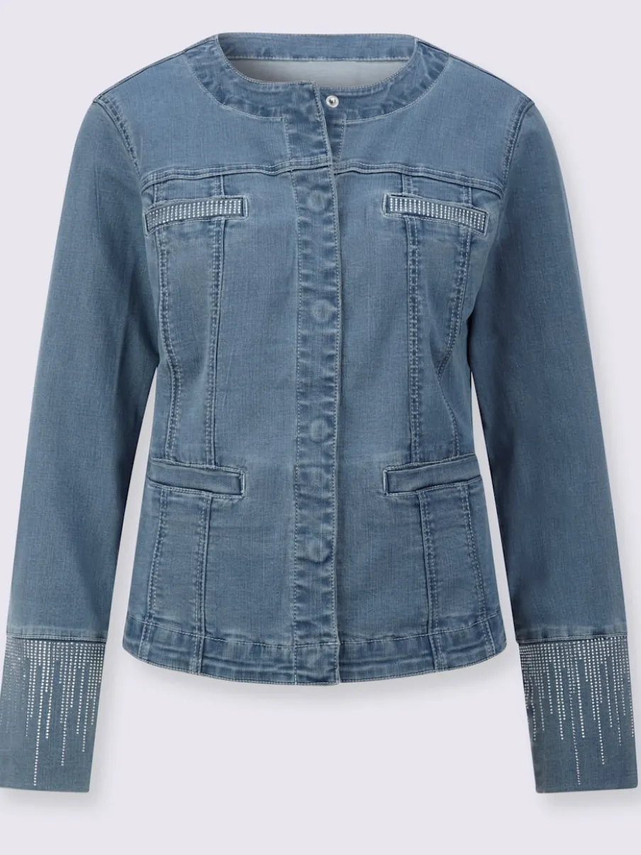 Blazers en jean à encolure ronde et détails brillants