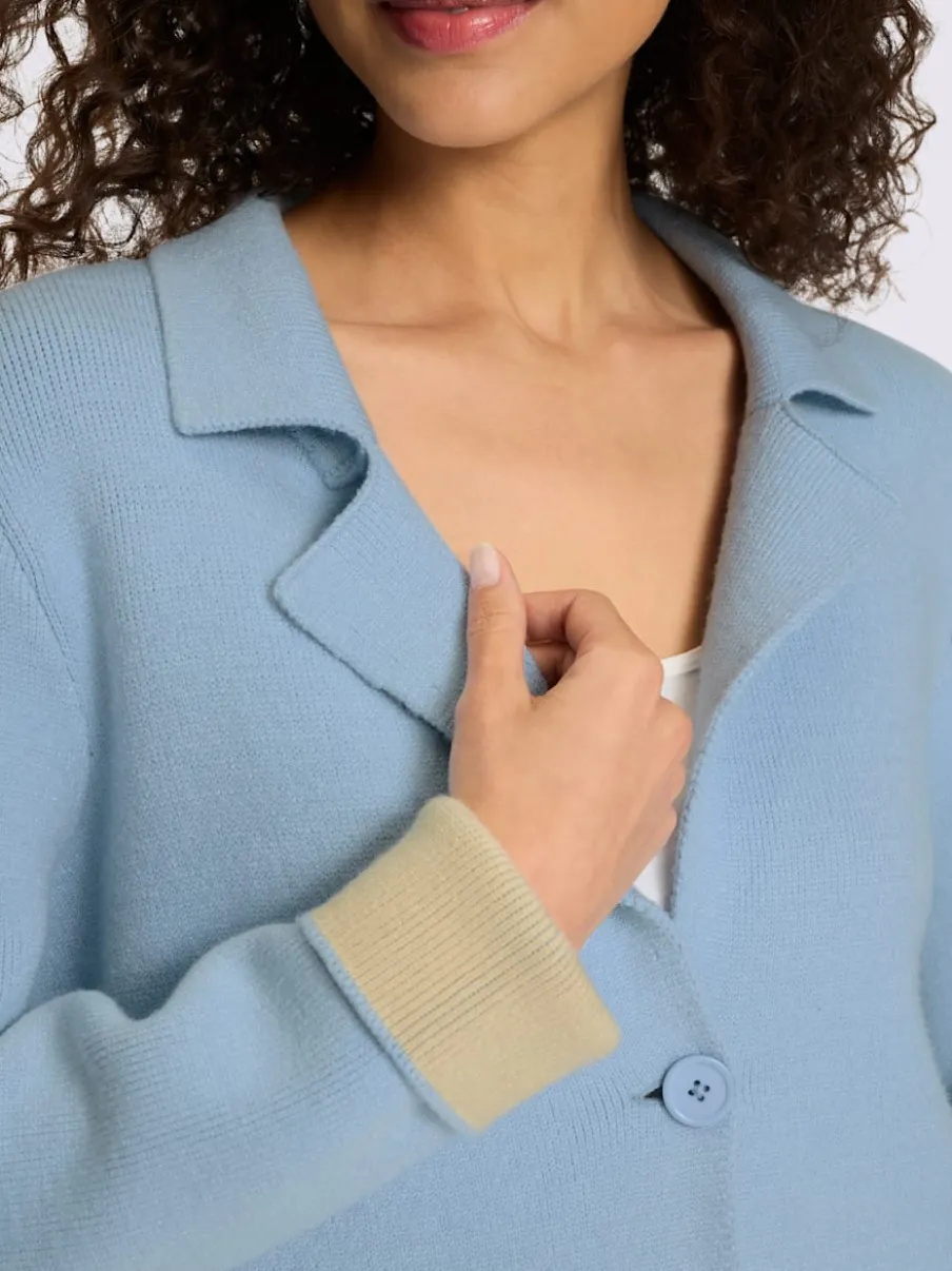 Blazers à revers avec boutons et poches en tricot côtelé