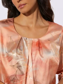 Blouse à col rond plissé et manches 3/4 élastiquées