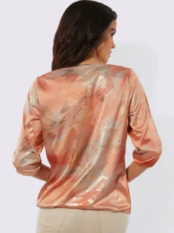 Blouse à col rond plissé et manches 3/4 élastiquées