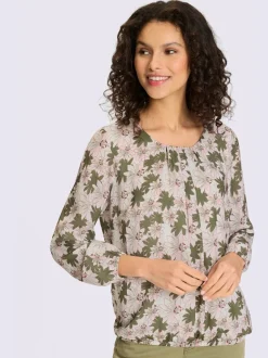 Blouse à encolure ronde et manches longues florales