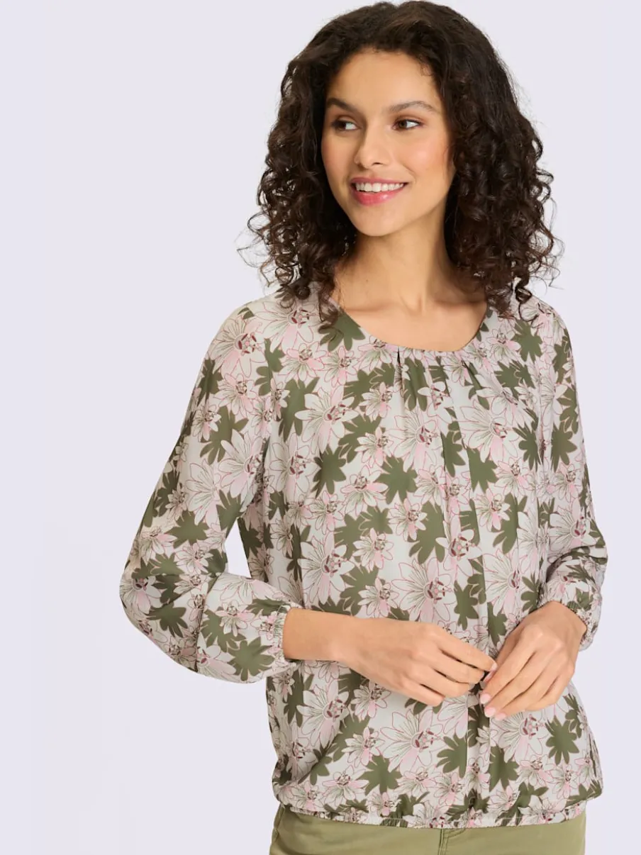 Blouse à encolure ronde et manches longues florales