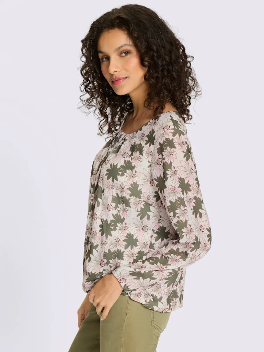 Blouse à encolure ronde et manches longues florales