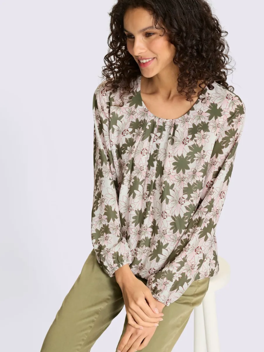 Blouse à encolure ronde et manches longues florales