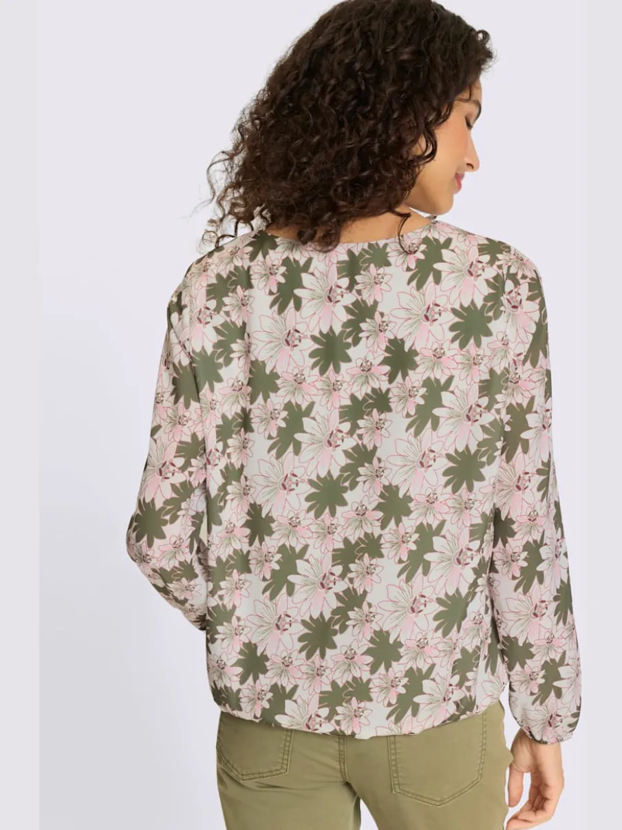 Blouse à encolure ronde et manches longues florales