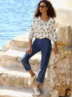 Blouse à encolure ronde et manches longues florales