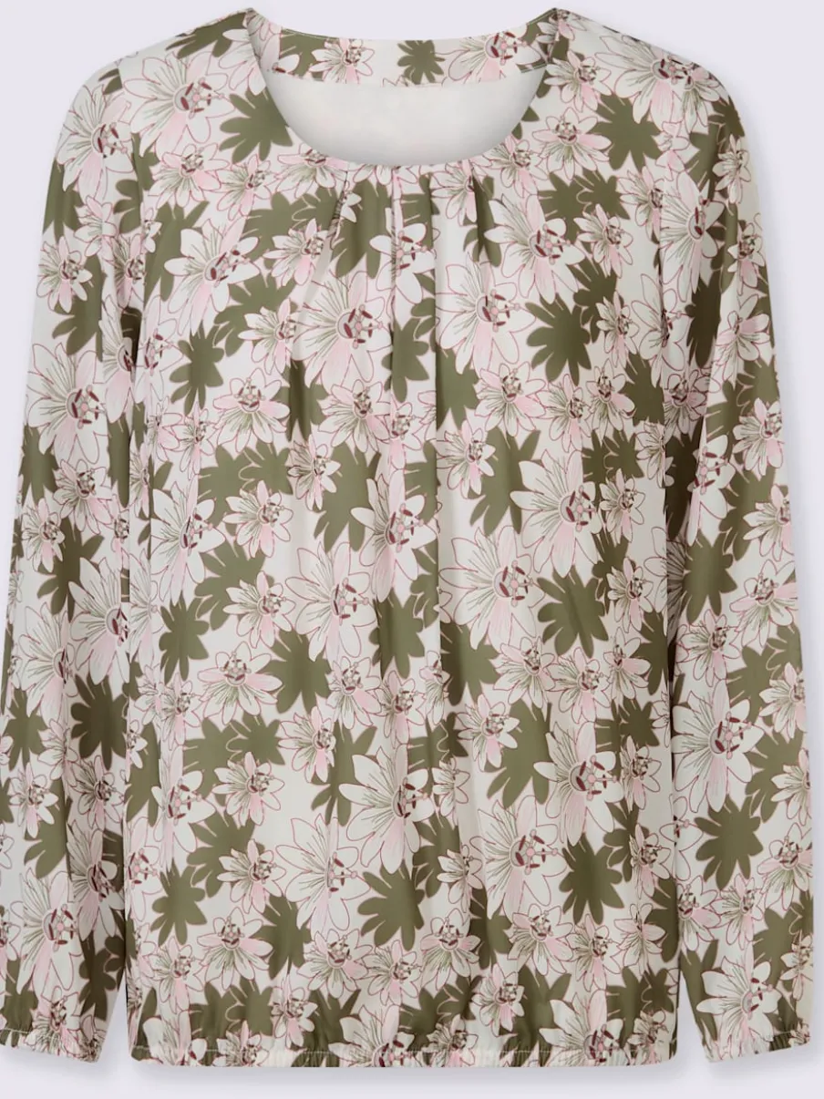 Blouse à encolure ronde et manches longues florales