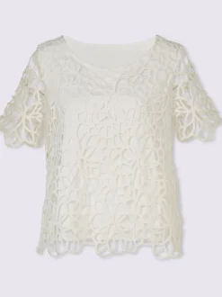 Blouse en dentelle avec col rond et manches courtes