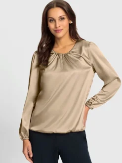 Blouse en satin avec fronces et bords-côtes extensibles