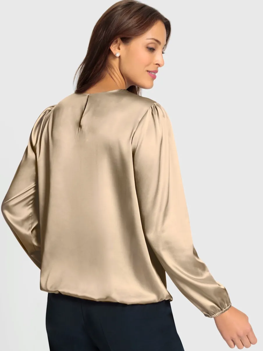 Blouse en satin avec fronces et bords-côtes extensibles