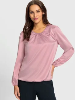 Blouse en satin avec fronces et bords-côtes extensibles