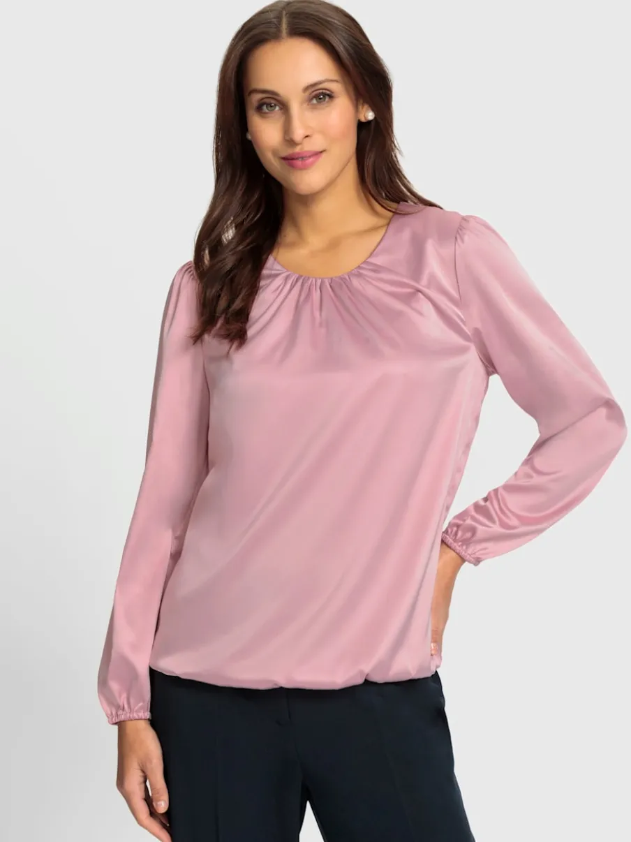 Blouse en satin avec fronces et bords-côtes extensibles