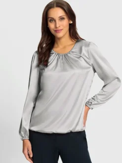 Blouse en satin avec fronces et bords-côtes extensibles