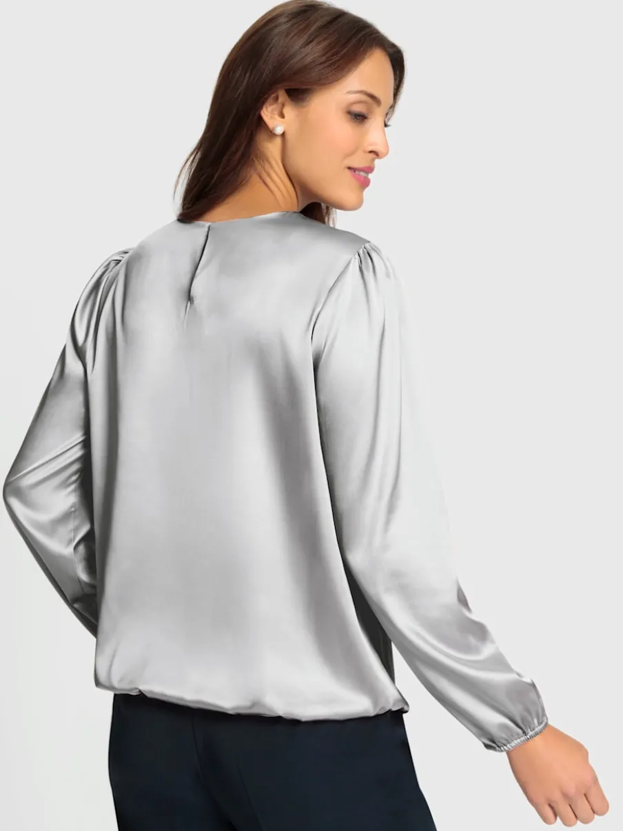 Blouse en satin avec fronces et bords-côtes extensibles