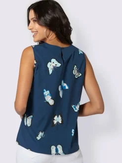 Blouse fluide sans manches imprimée avec plis décoratifs