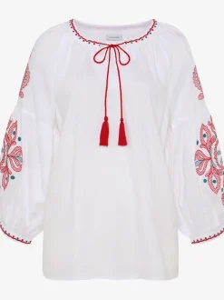 Blouse à manches larges avec broderie et houppes décoratives