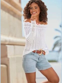 Blouse à manches longues avec col bateau ajouré