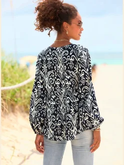 Blouse à manches longues encolure ronde imprimée unique