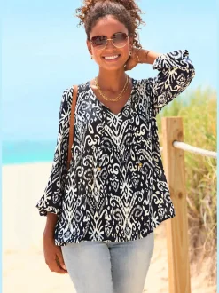 Blouse à manches longues encolure ronde imprimée unique