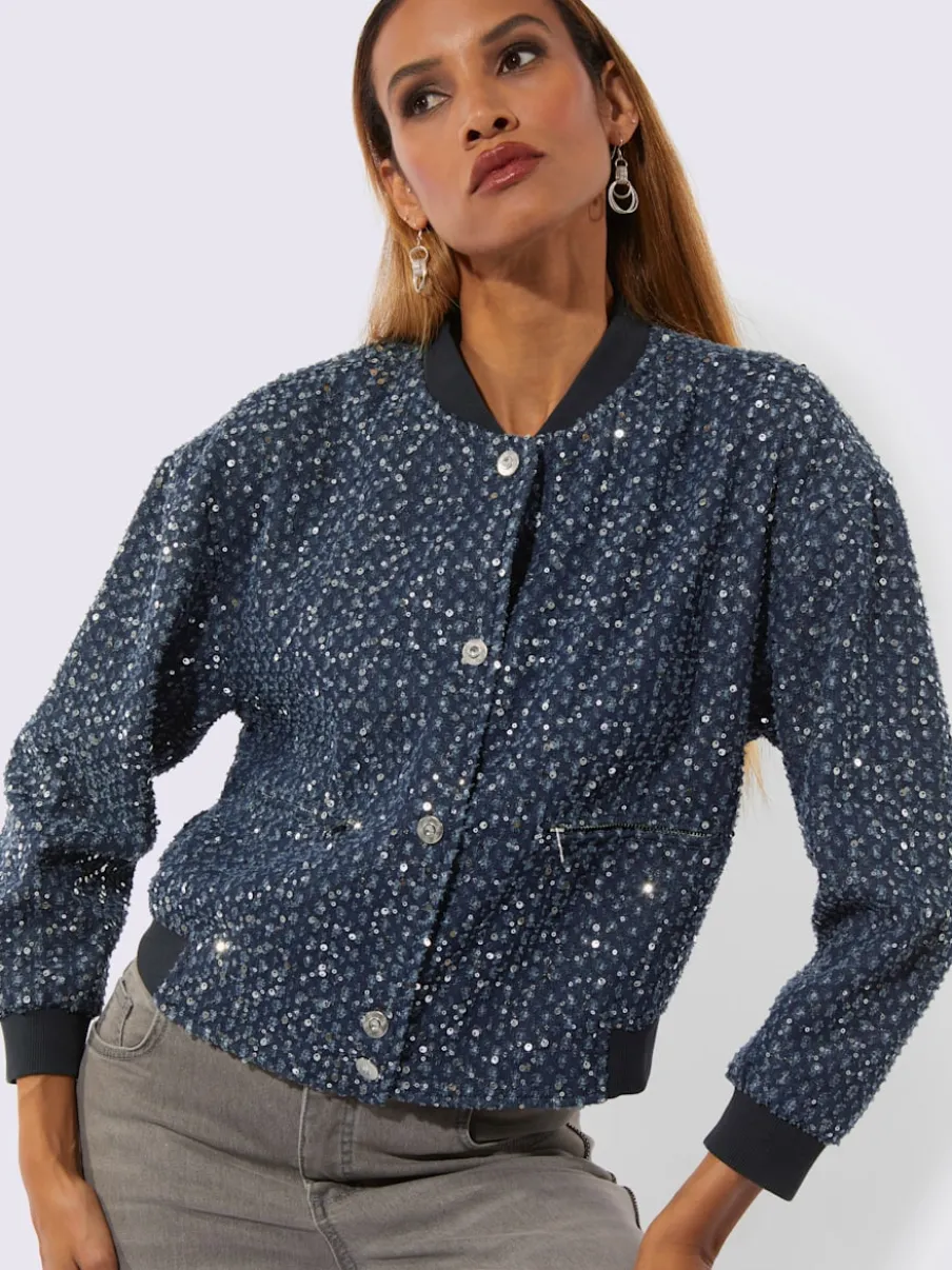Blouson ample avec paillettes et empiècements brillants