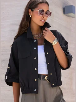 Blouson veste d'été légère avec col à revers et patte de boutonnage pression devant