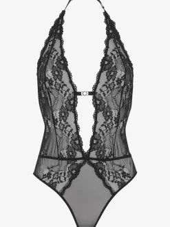 Body combiné érotique (sans garnissage) en dentelle florale transparente
