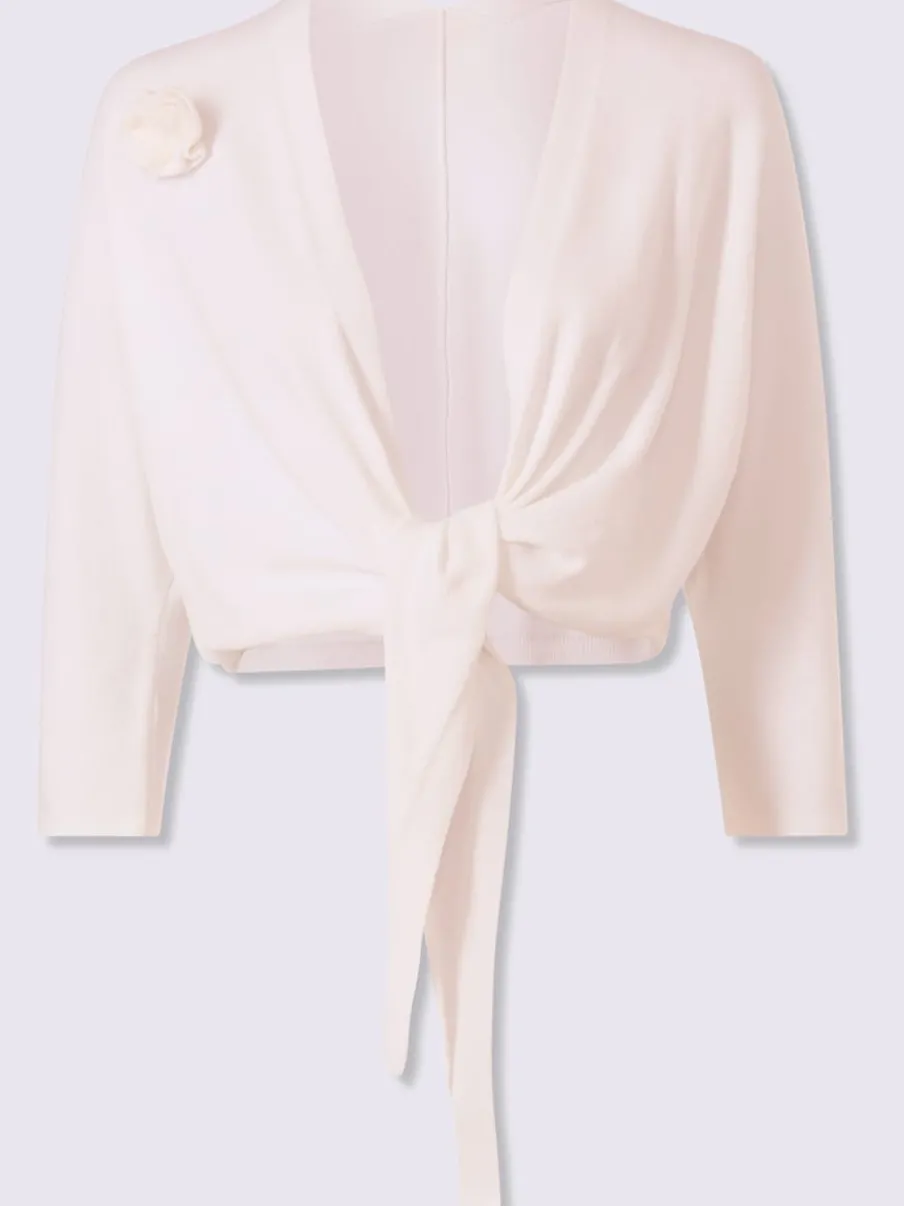 Boléro en tricot fin avec manches 3/4 et application florale