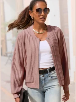 Bomber avec col rond manches trois-quarts et poches cousues