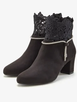 Bottines avec empiècement en dentelle élégant et chaînes brillantes et tendance