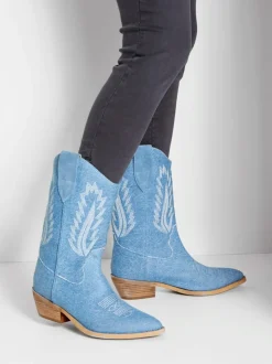 Bottines chelsea look denim tendance avec coutures décoratives mode