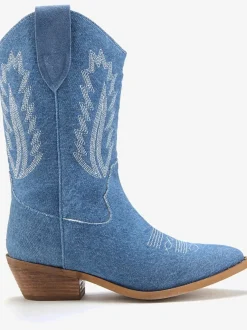 Bottines chelsea look denim tendance avec coutures décoratives mode