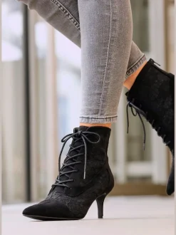 Bottines à lacets détails en dentelle tendance