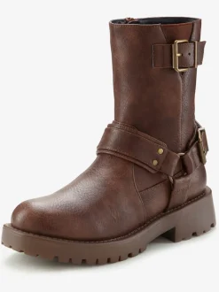 Bottines motardes bottes style motard tendance, avec boucles décoratives et anneau tendance