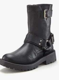 Bottines motardes bottes style motard tendance, avec boucles décoratives et anneau tendance