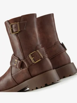 Bottines motardes bottes style motard tendance, avec boucles décoratives et anneau tendance