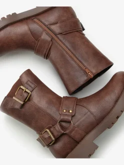 Bottines motardes bottes style motard tendance, avec boucles décoratives et anneau tendance